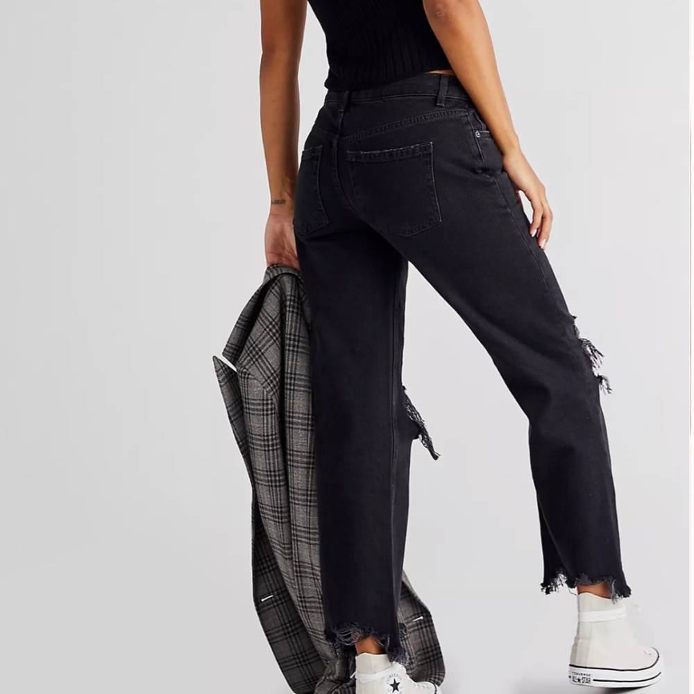 Free People Maggie Mid Rise Straight Washed Black - Picture 2 of 4